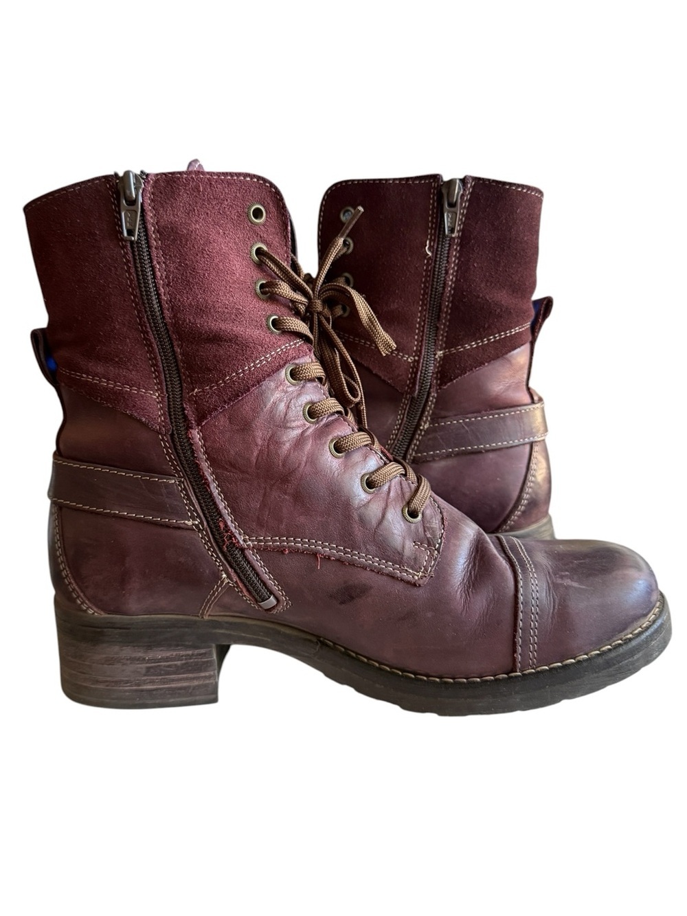 Taos Crave Boots Womens Size 11-11.5 EU 42 Bordeaux Leather Burgundy Red Combat